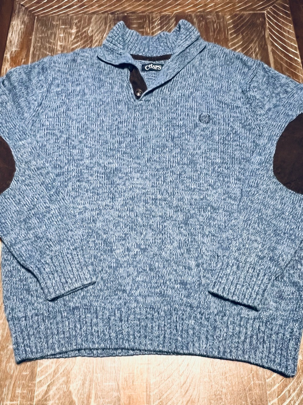Chaps Men’s Blue Marled Mock Neck Sweater with Elbow Patches